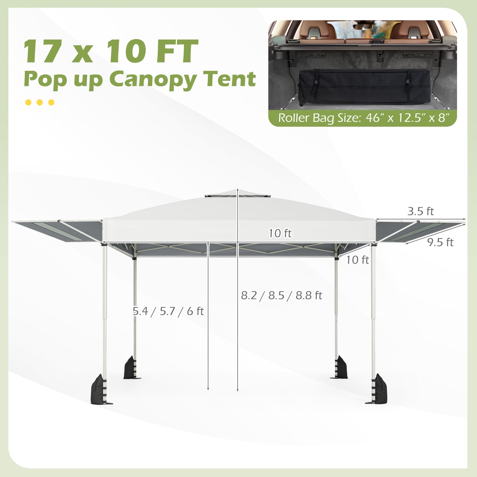 10 x 17 Feet Pop Up Canopy Tent, Dual Adjustable Awnings, White Canopies at Gallery Canada