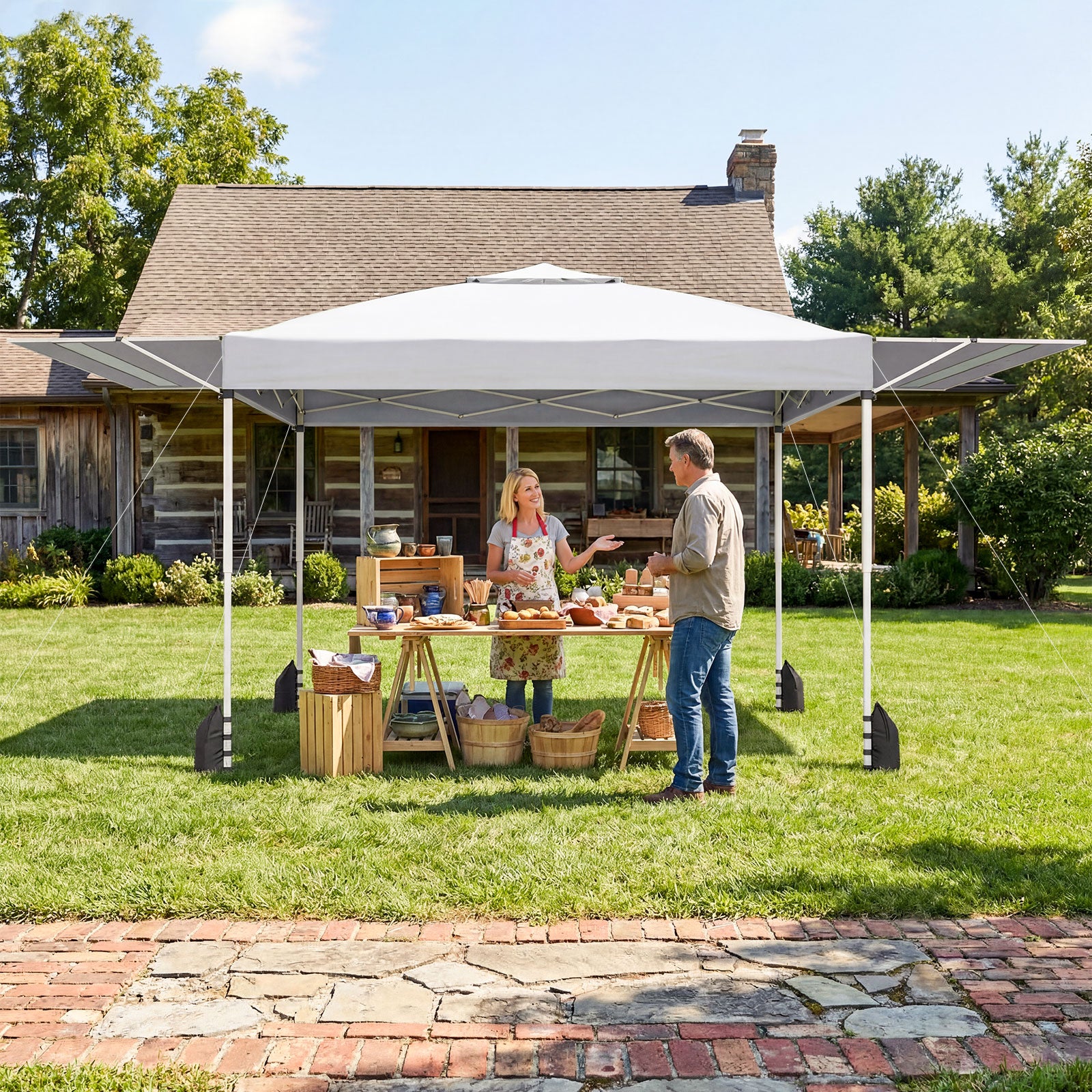 10 x 17 Feet Pop Up Canopy Tent, Dual Adjustable Awnings, White Canopies at Gallery Canada