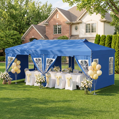 10x20 FT Pop Up Canopy Tent with 6 Sidewalls, Blue
