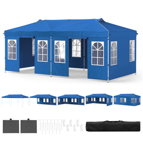 10x20 FT Pop Up Canopy Tent with 6 Sidewalls, Blue