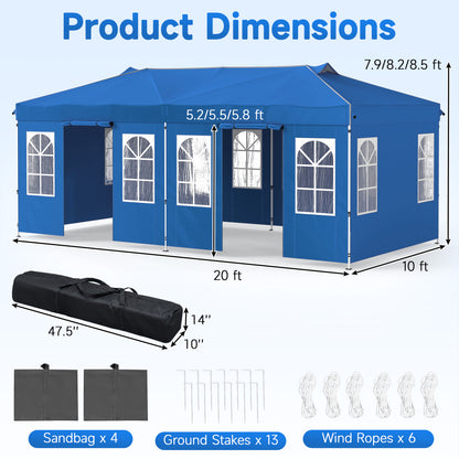 10x20 FT Pop Up Canopy Tent with 6 Sidewalls, Blue