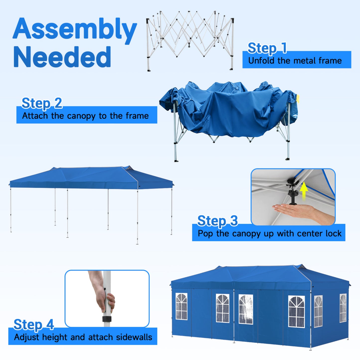 10x20 FT Pop Up Canopy Tent with 6 Sidewalls, Blue