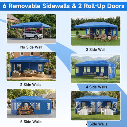 10x20 FT Pop Up Canopy Tent with 6 Sidewalls, Blue
