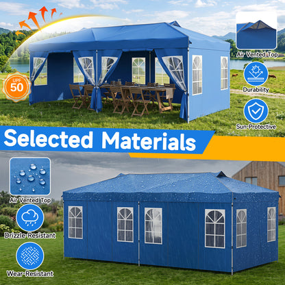 10x20 FT Pop Up Canopy Tent with 6 Sidewalls, Blue