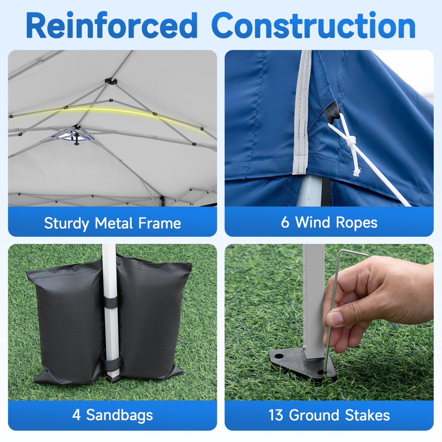 10x20 FT Pop Up Canopy Tent with 6 Sidewalls, Blue