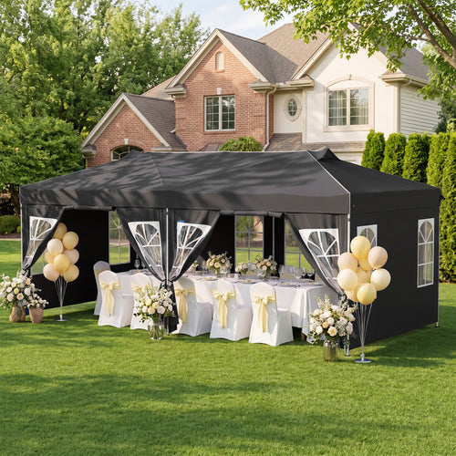 10x20 Ft Pop Up Canopy Tent with 6 Sidewalls, Black