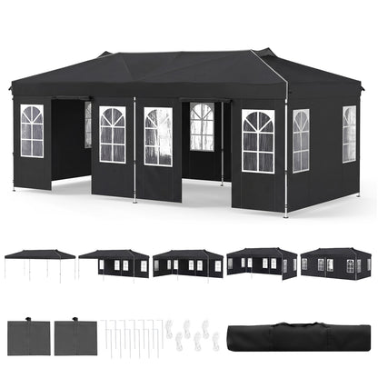 10x20 Ft Pop Up Canopy Tent with 6 Sidewalls, Black