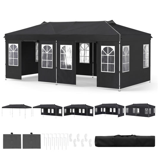 10x20 Ft Pop Up Canopy Tent with 6 Sidewalls, Black Tents Black at Gallery Canada