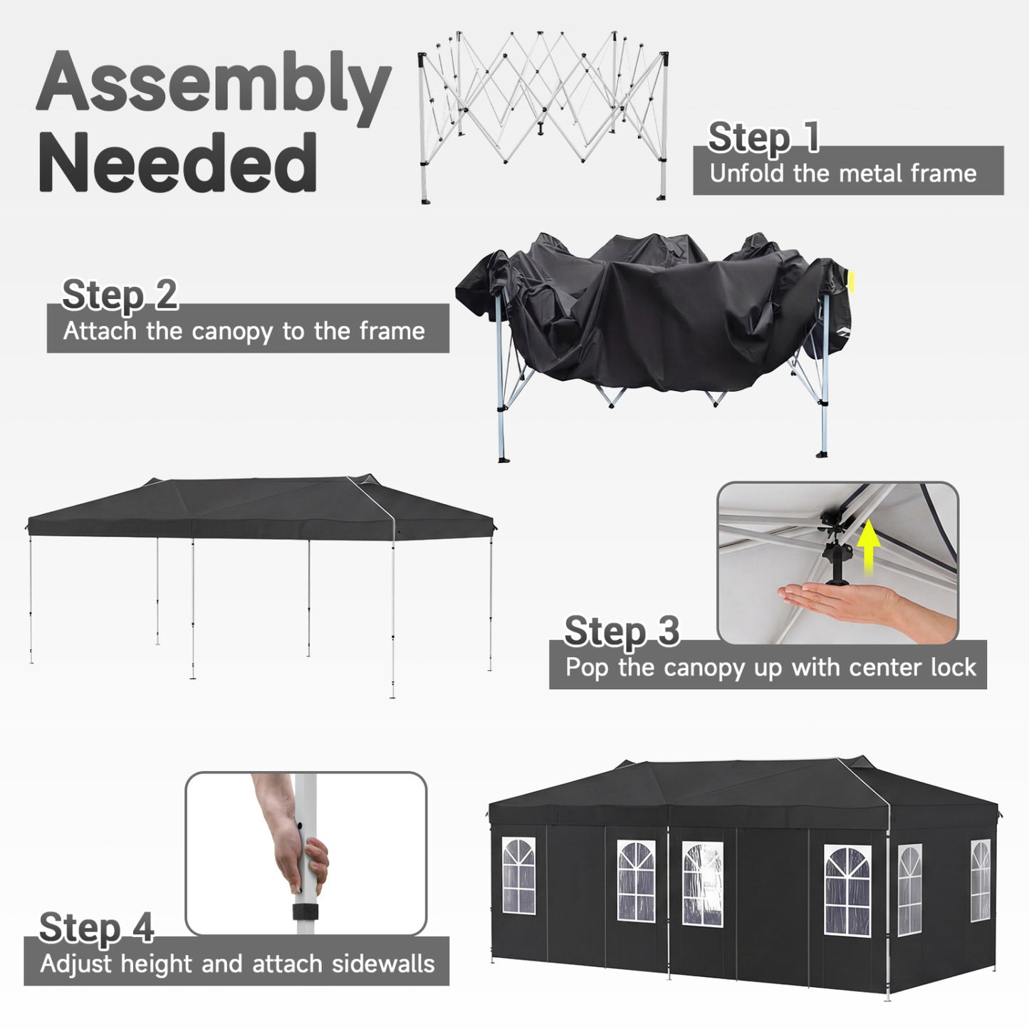 10x20 Ft Pop Up Canopy Tent with 6 Sidewalls, Black