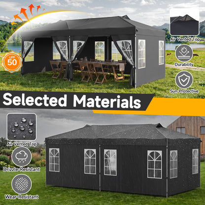 10x20 Ft Pop Up Canopy Tent with 6 Sidewalls, Black