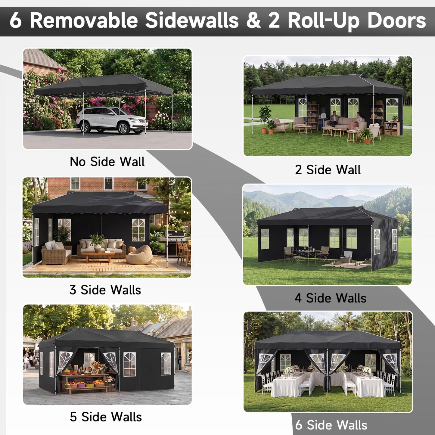 10x20 Ft Pop Up Canopy Tent with 6 Sidewalls, Black