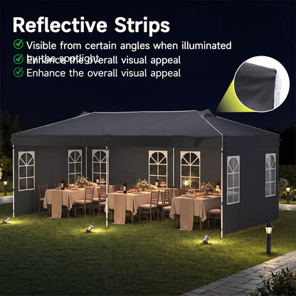 10x20 Ft Pop Up Canopy Tent with 6 Sidewalls, Black