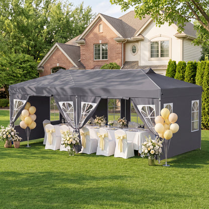 10 x 20 FT Pop Up Canopy Tent With 6 Sidewalls, Gray