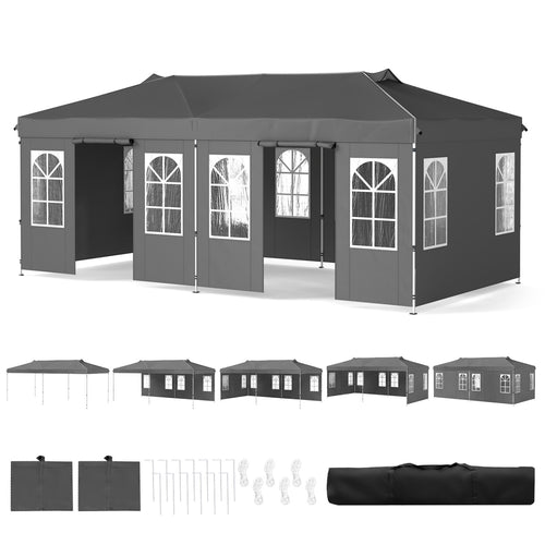 10 x 20 FT Pop Up Canopy Tent With 6 Sidewalls, Gray