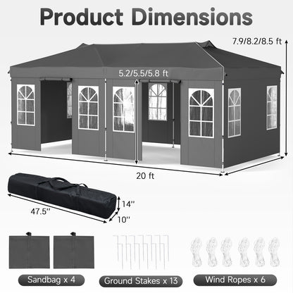 10 x 20 FT Pop Up Canopy Tent With 6 Sidewalls, Gray