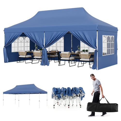 10 x 20 FT Pop Up Canopy With 6 Sidewalls, Windows, Carrying Bag, Blue