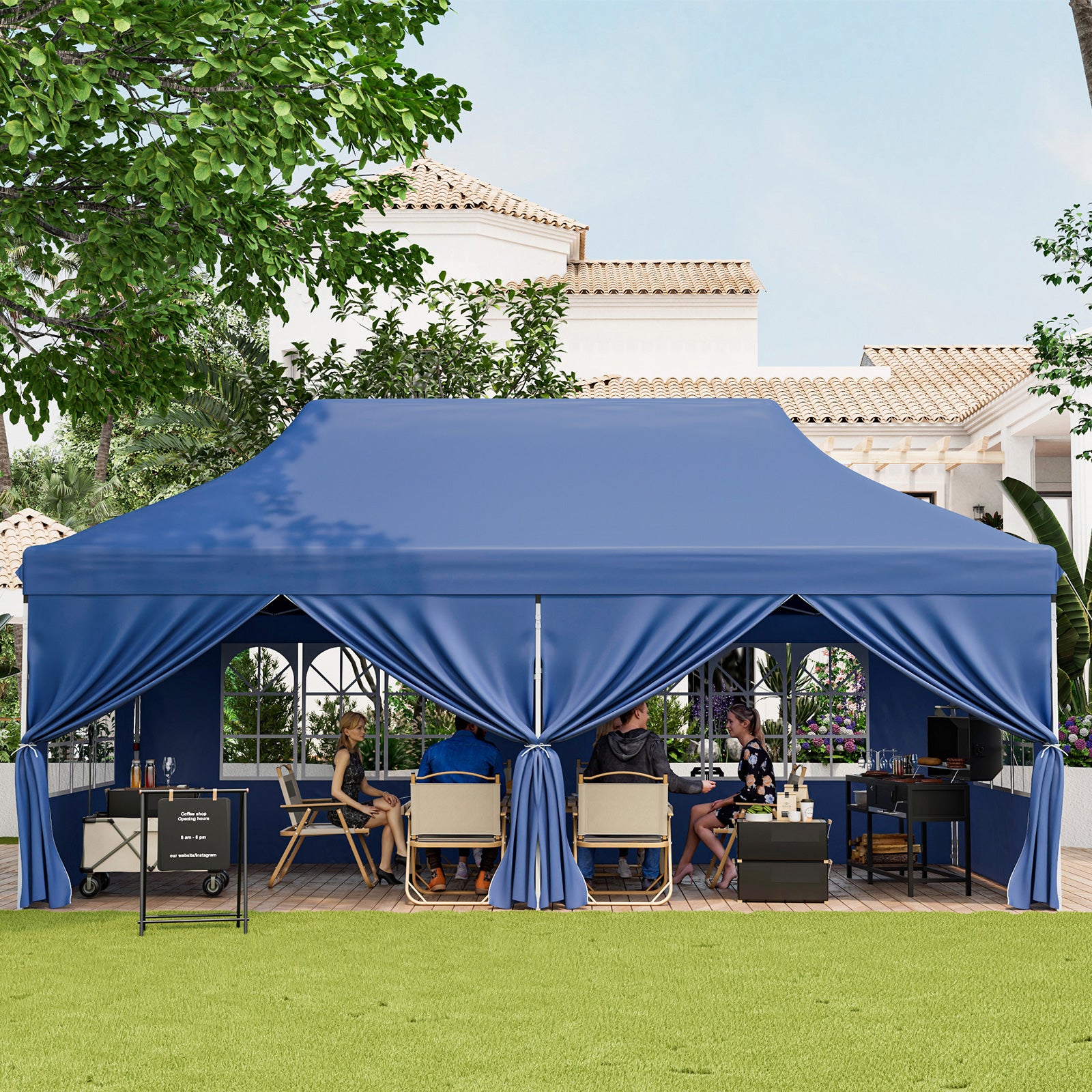 10 x 20 FT Pop Up Canopy With 6 Sidewalls, Windows, Carrying Bag, Blue Canopies at Gallery Canada