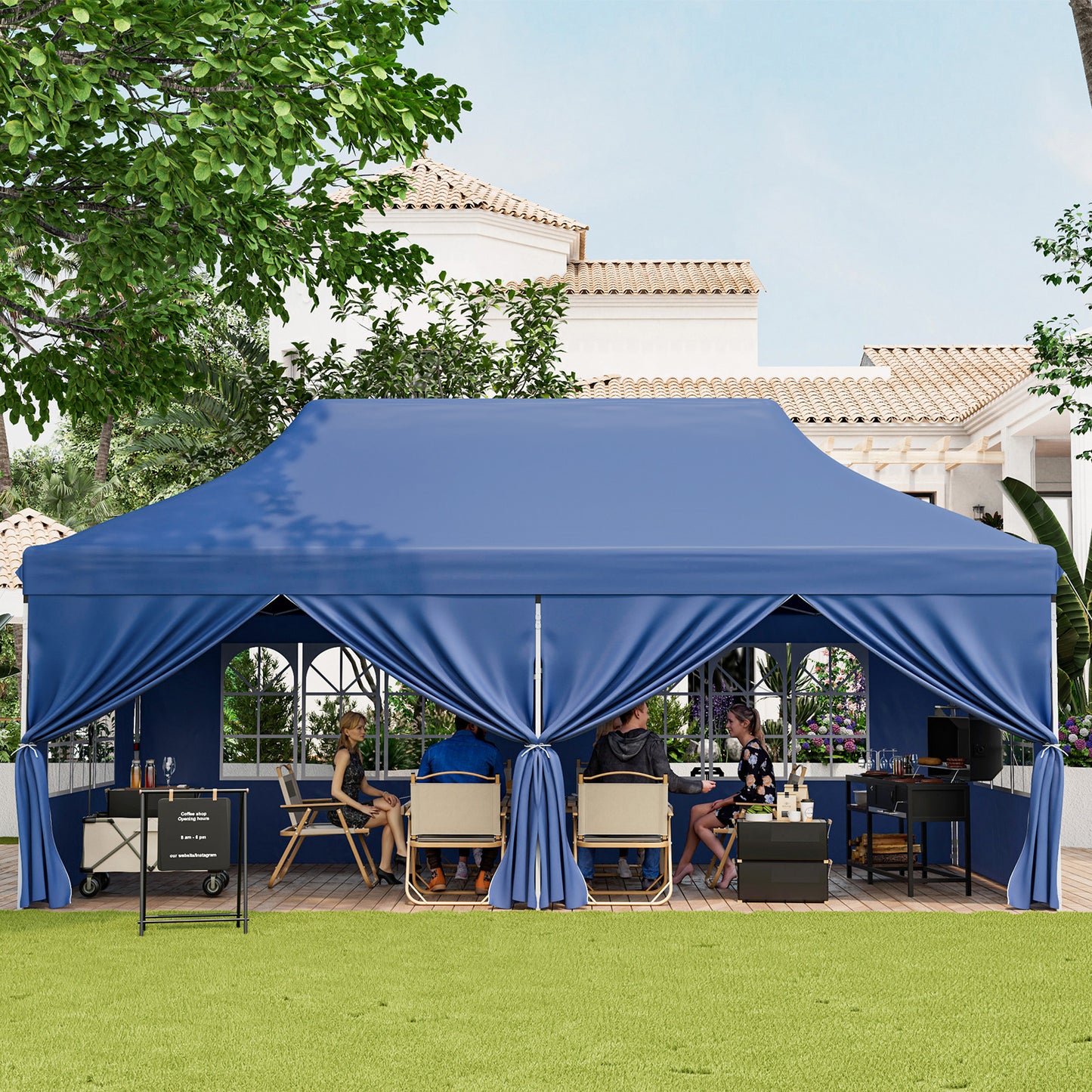 10 x 20 FT Pop Up Canopy With 6 Sidewalls, Windows, Carrying Bag, Blue Canopies at Gallery Canada