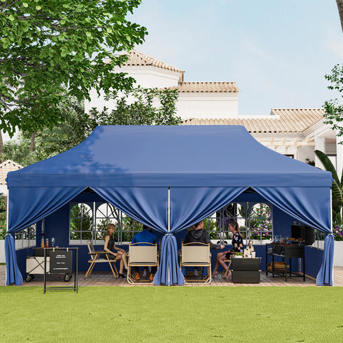 10 x 20 FT Pop Up Canopy With 6 Sidewalls, Windows, Carrying Bag, Blue