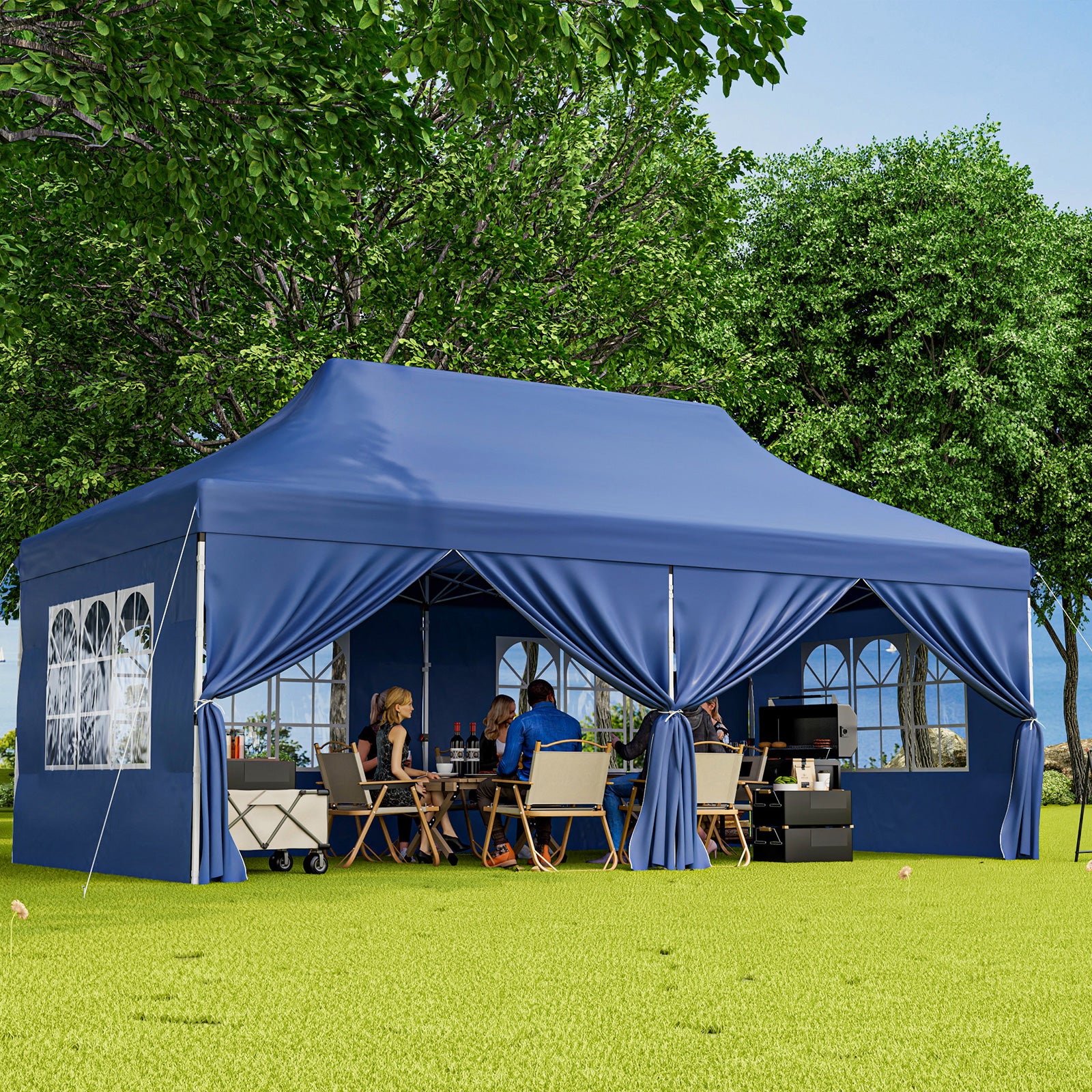 10 x 20 FT Pop Up Canopy With 6 Sidewalls, Windows, Carrying Bag, Blue Canopies at Gallery Canada