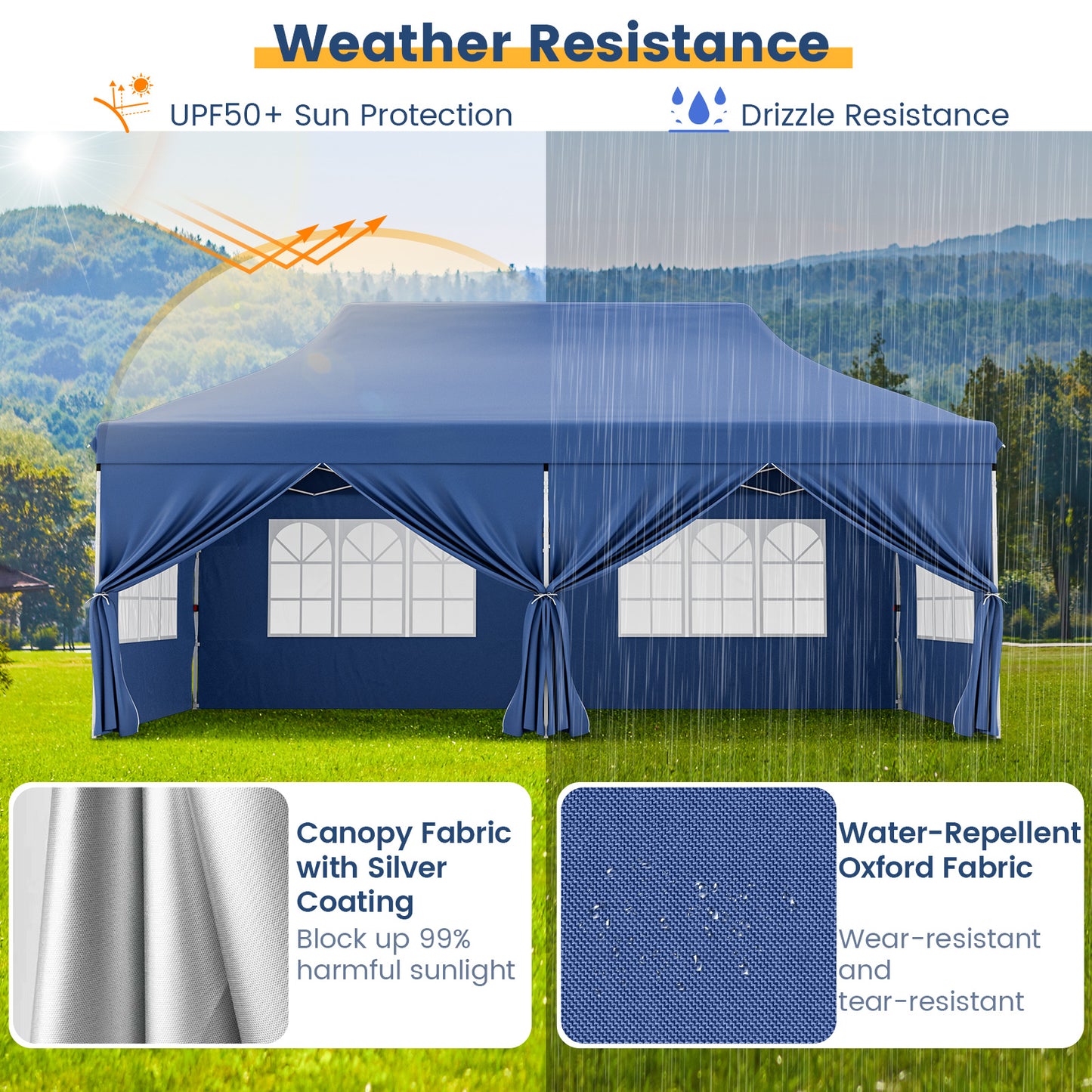 10 x 20 FT Pop Up Canopy With 6 Sidewalls, Windows, Carrying Bag, Blue Canopies at Gallery Canada