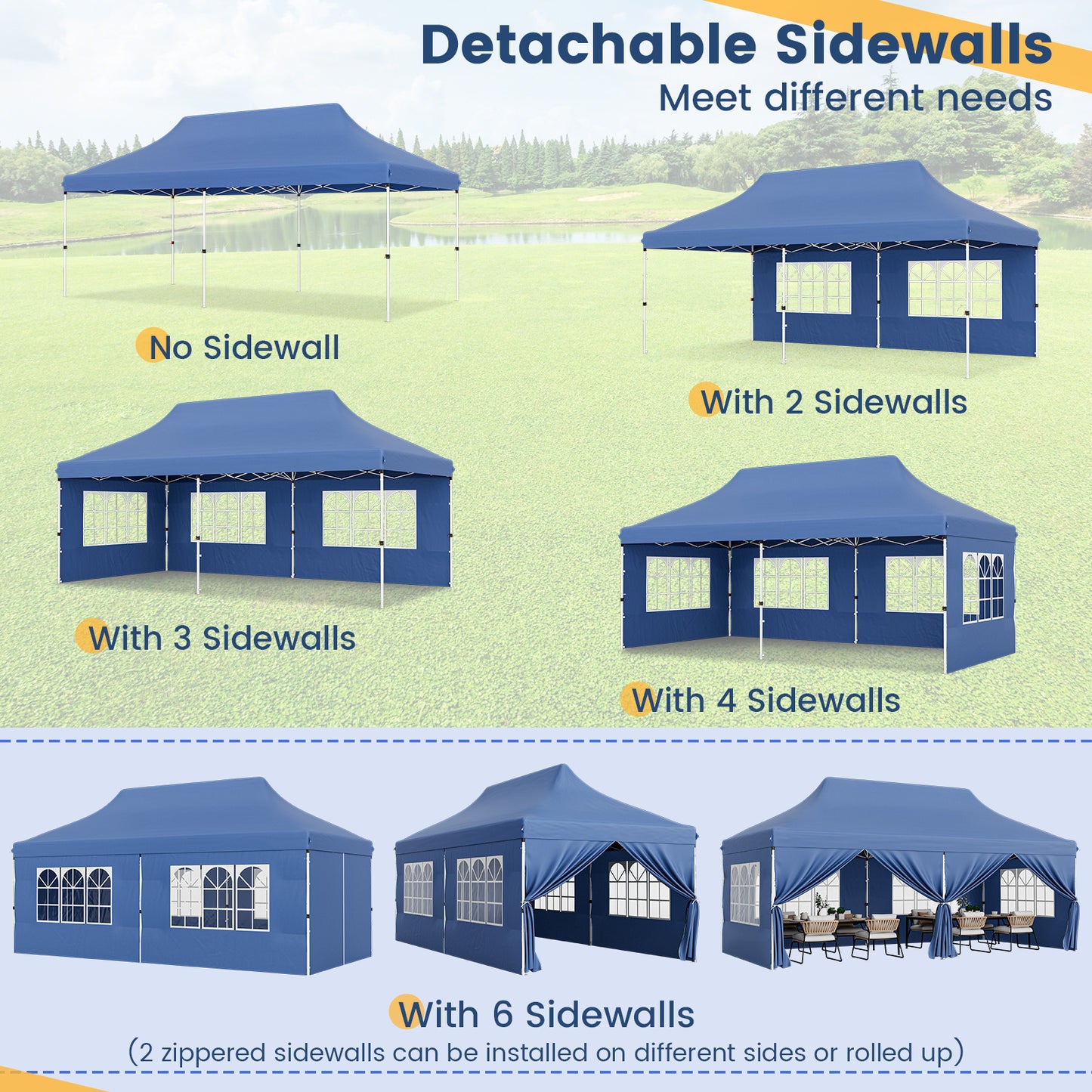 10 x 20 FT Pop Up Canopy With 6 Sidewalls, Windows, Carrying Bag, Blue Canopies at Gallery Canada