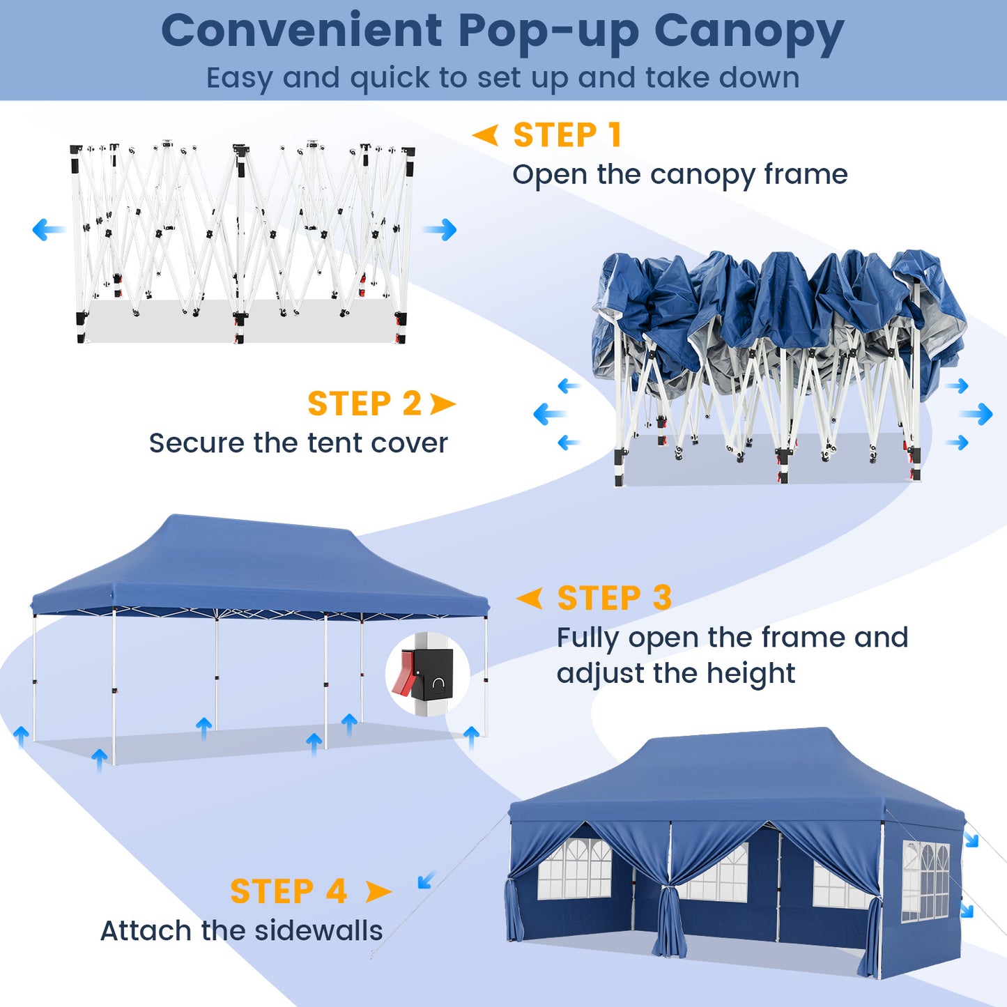 10 x 20 FT Pop Up Canopy With 6 Sidewalls, Windows, Carrying Bag, Blue Canopies at Gallery Canada