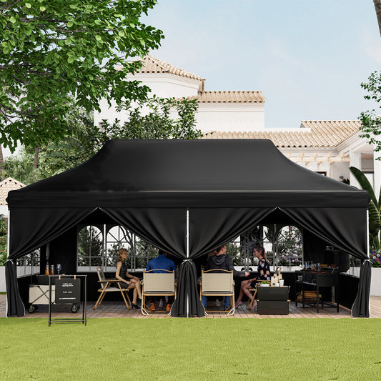 10 x 20 FT Pop Up Canopy, 6 Sidewalls With Windows, Carrying Bag, Black Canopies Black at Gallery Canada