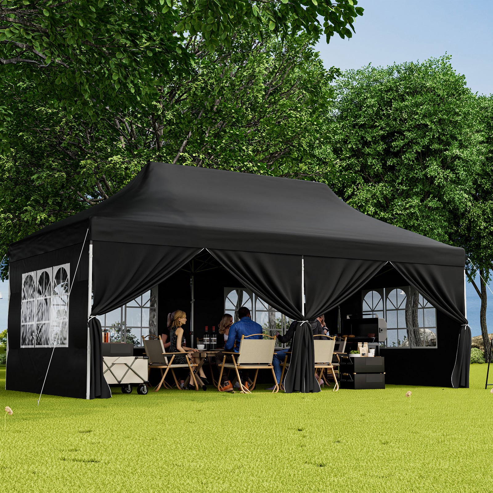 10 x 20 FT Pop Up Canopy, 6 Sidewalls With Windows, Carrying Bag, Black Canopies at Gallery Canada
