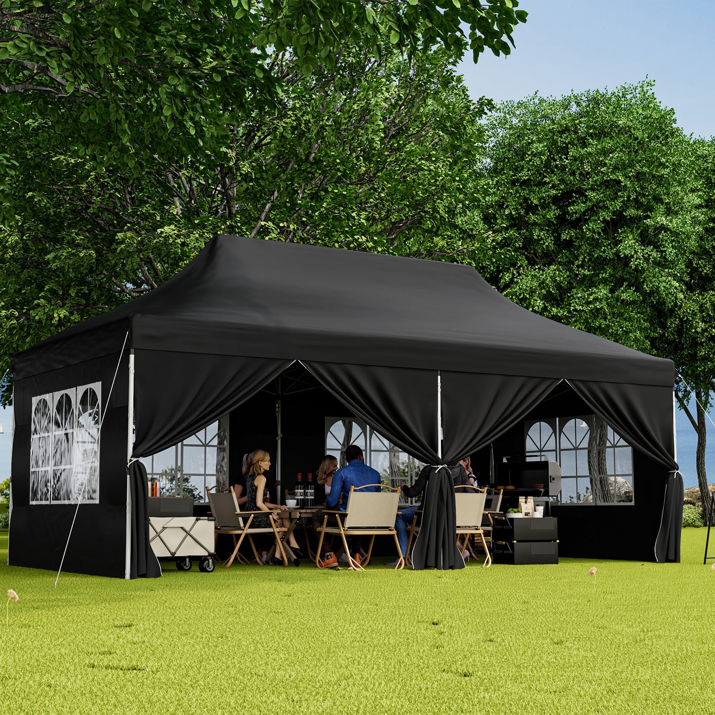 10 x 20 FT Pop Up Canopy, 6 Sidewalls With Windows, Carrying Bag, Black Canopies at Gallery Canada