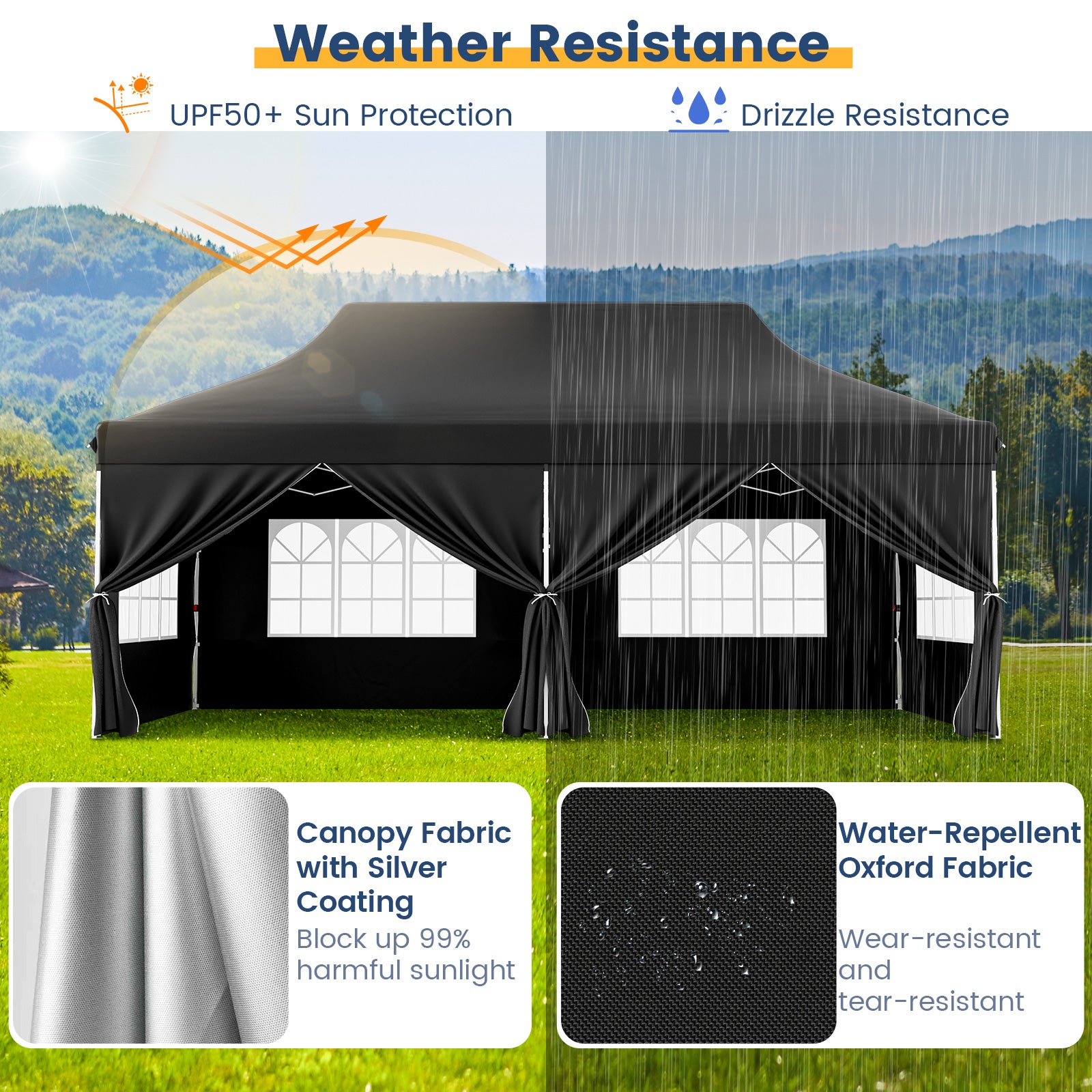10 x 20 FT Pop Up Canopy, 6 Sidewalls With Windows, Carrying Bag, Black Canopies at Gallery Canada