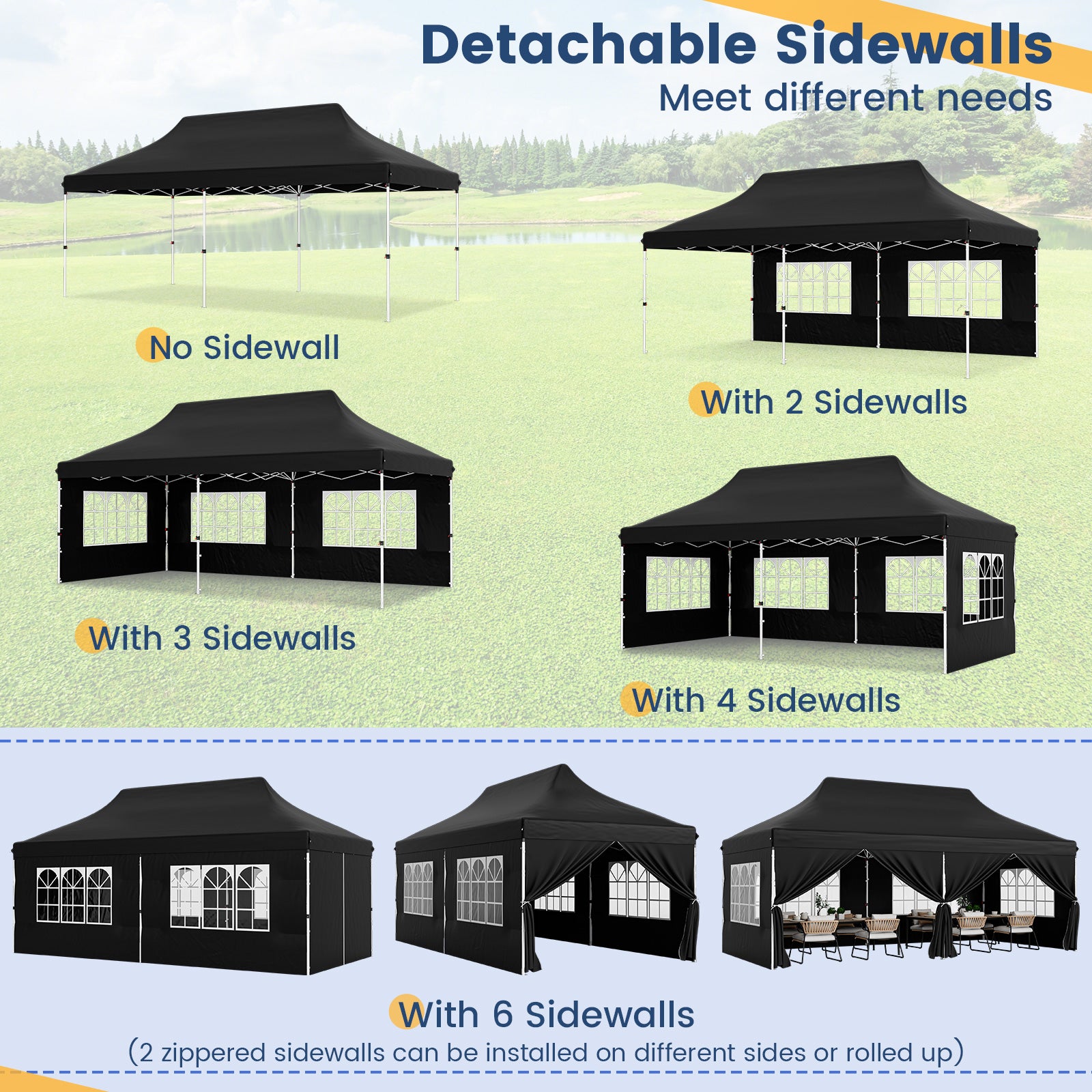 10 x 20 FT Pop Up Canopy, 6 Sidewalls With Windows, Carrying Bag, Black Canopies at Gallery Canada