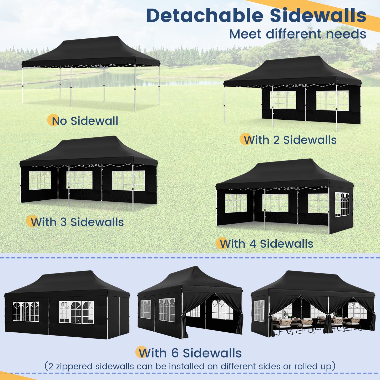 10 x 20 FT Pop Up Canopy, 6 Sidewalls With Windows, Carrying Bag, Black Canopies at Gallery Canada