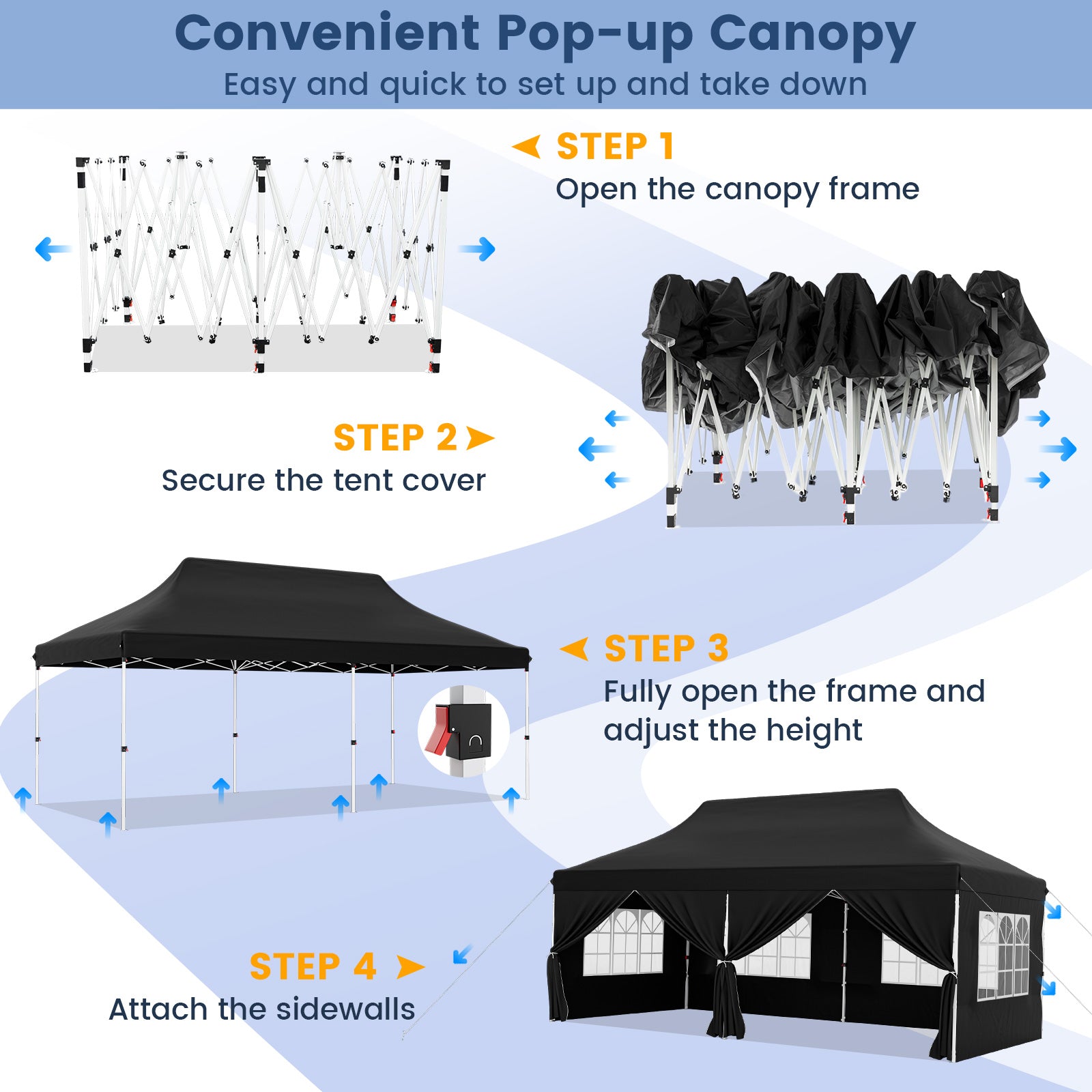10 x 20 FT Pop Up Canopy, 6 Sidewalls With Windows, Carrying Bag, Black Canopies at Gallery Canada