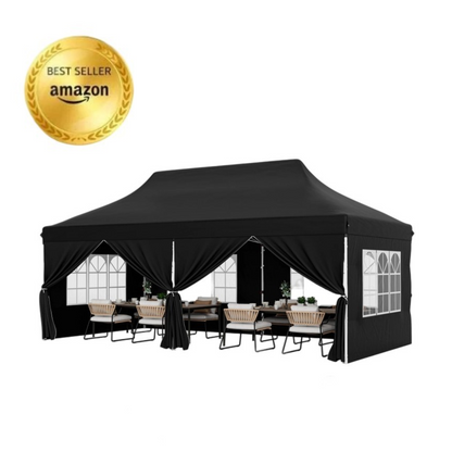 10 x 20 FT Pop Up Canopy, 6 Sidewalls With Windows, Carrying Bag, Black Canopies at Gallery Canada