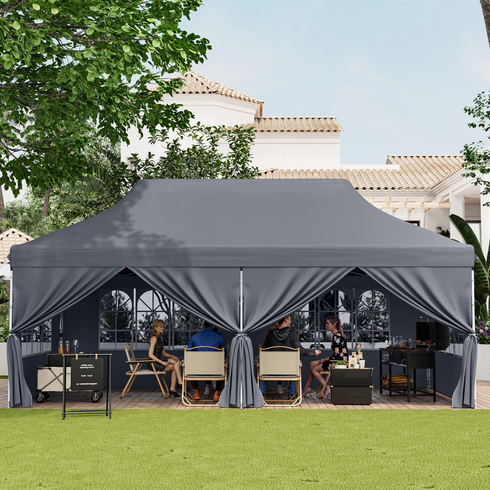 10 x 20 FT Pop Up Canopy, 6 Sidewalls With Windows, Carrying Bag, Gray Canopies at Gallery Canada
