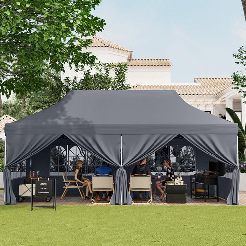 10 x 20 FT Pop Up Canopy, 6 Sidewalls With Windows, Carrying Bag, Gray
