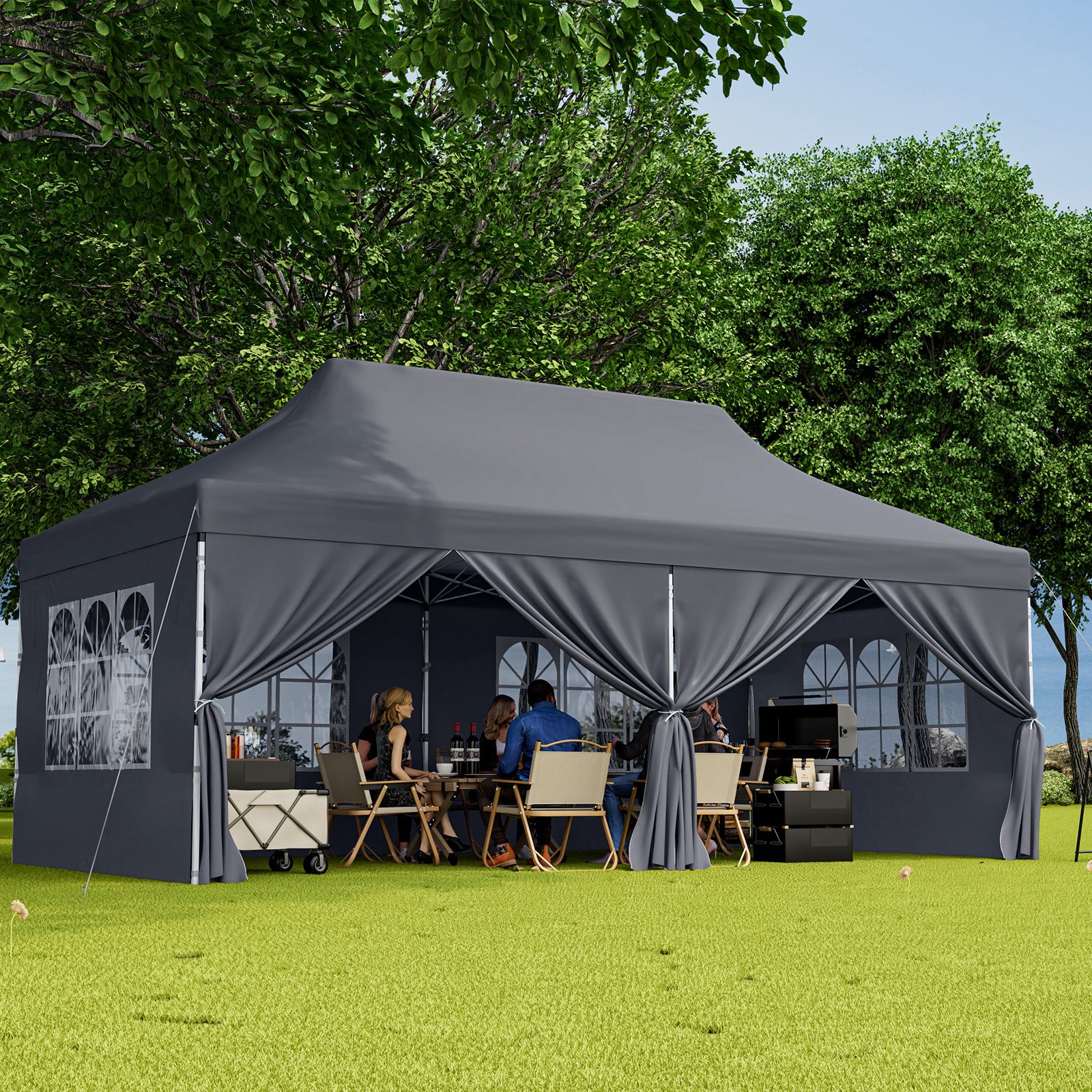 10 x 20 FT Pop Up Canopy, 6 Sidewalls With Windows, Carrying Bag, Gray Canopies at Gallery Canada