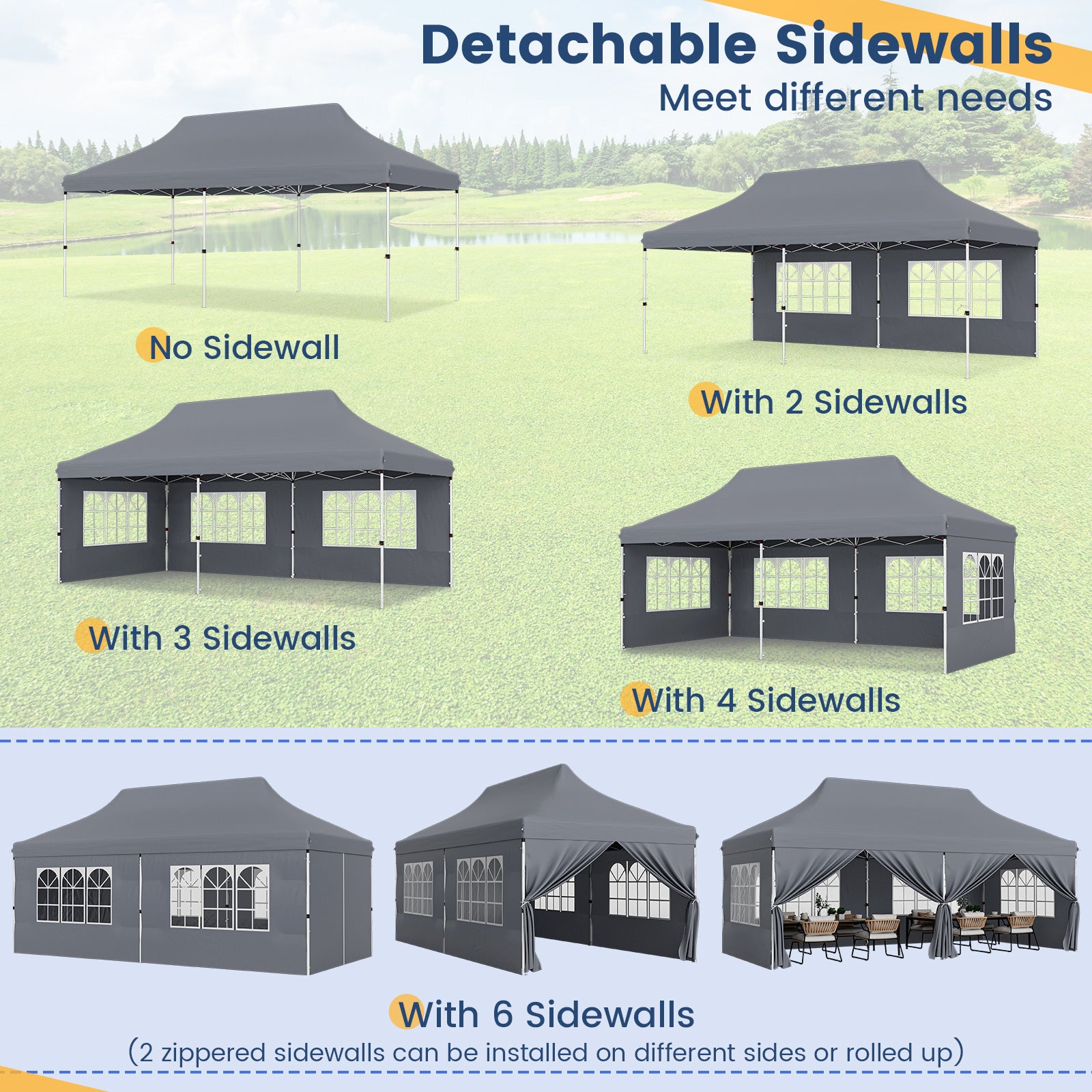 10 x 20 FT Pop Up Canopy, 6 Sidewalls With Windows, Carrying Bag, Gray Canopies at Gallery Canada