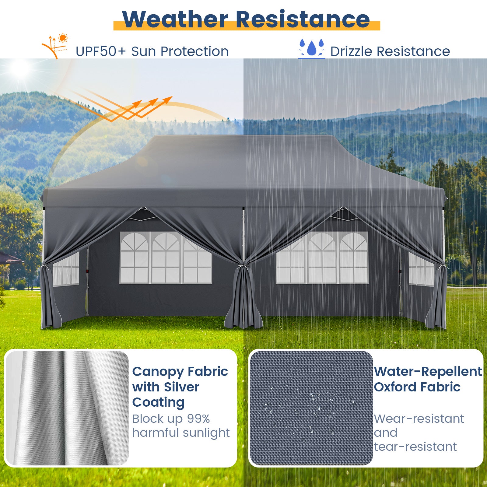 10 x 20 FT Pop Up Canopy, 6 Sidewalls With Windows, Carrying Bag, Gray Canopies at Gallery Canada