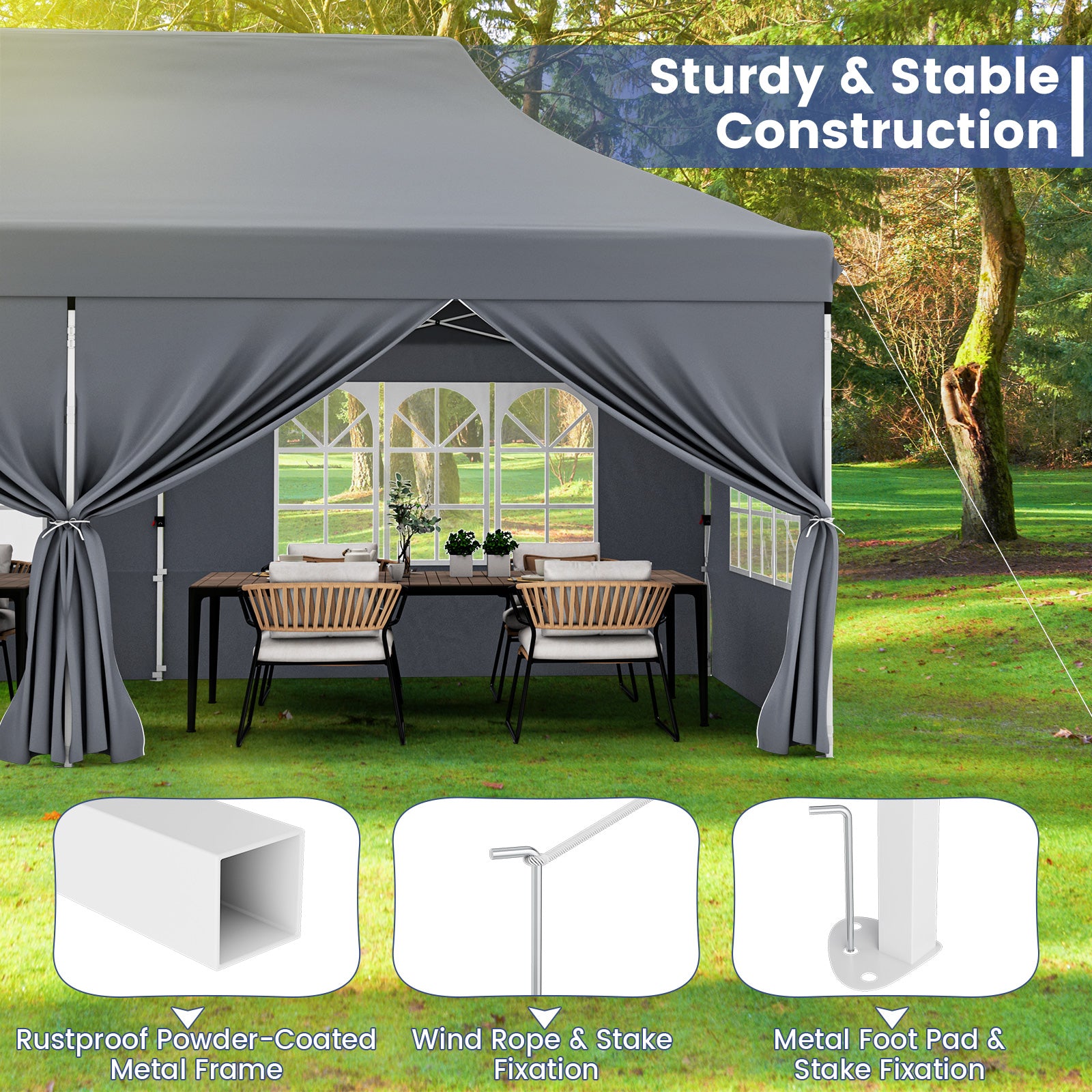 10 x 20 FT Pop Up Canopy, 6 Sidewalls With Windows, Carrying Bag, Gray Canopies at Gallery Canada