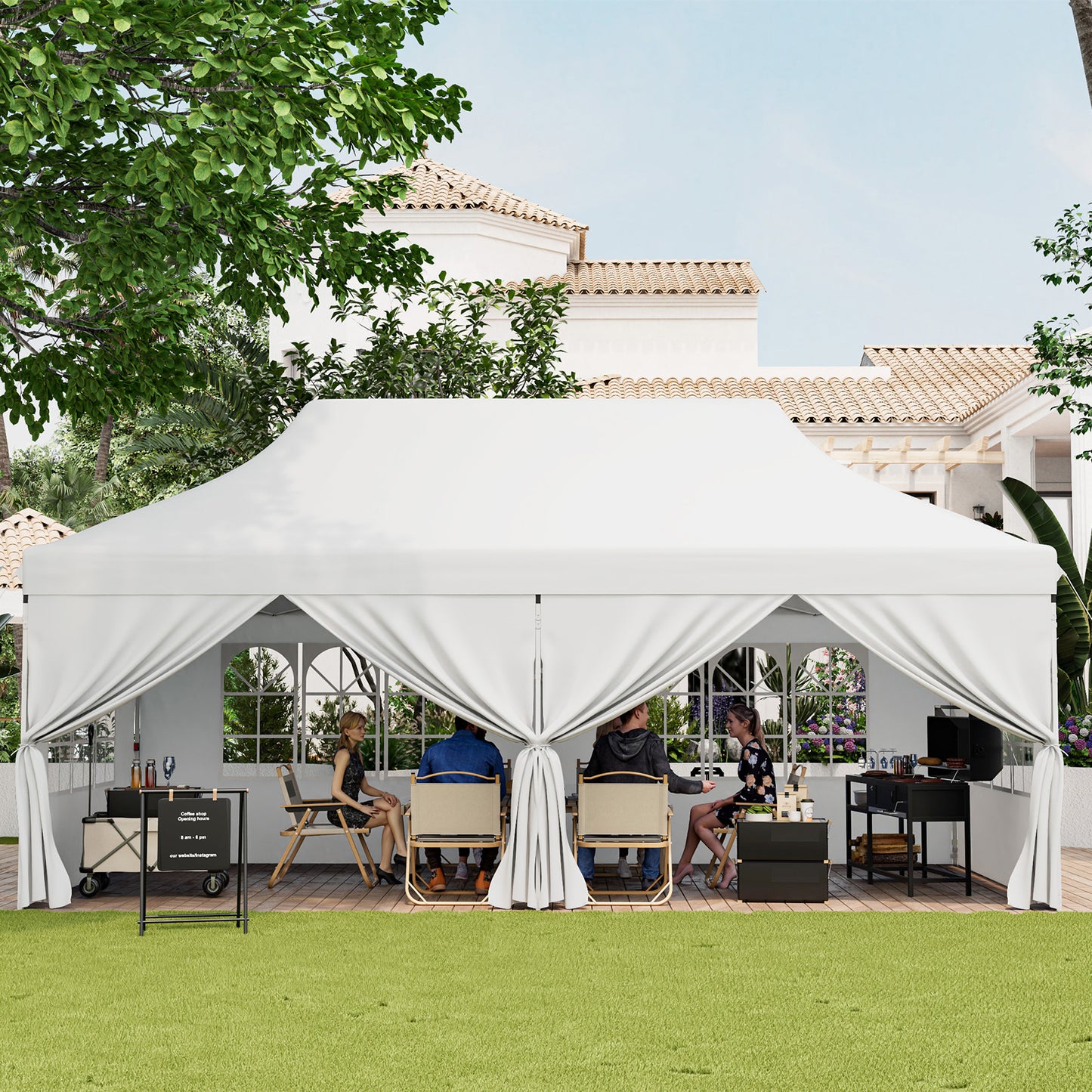 10x20 FT Pop Up Canopy With 6 Sidewalls, Windows, Carrying Bag, White Canopies at Gallery Canada
