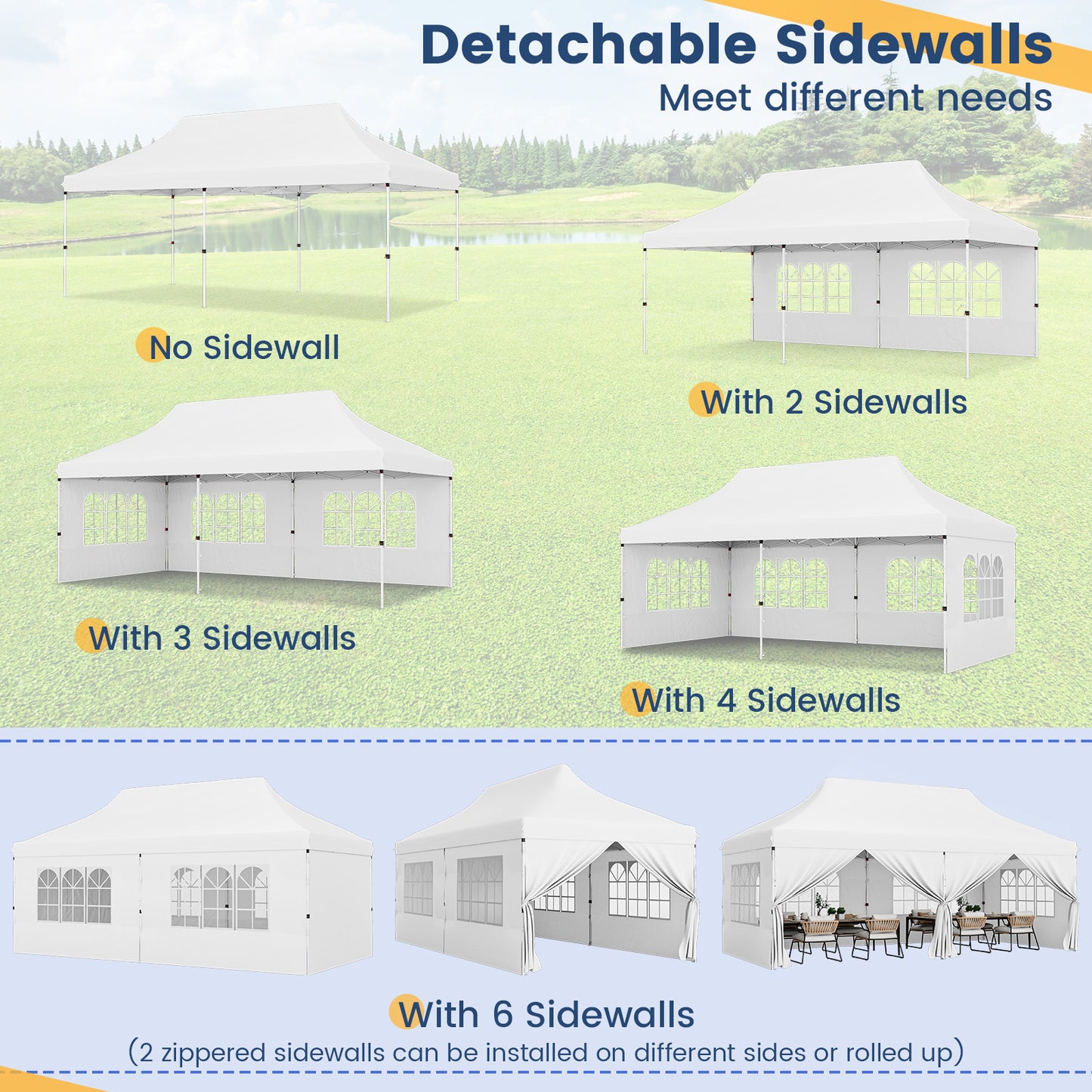 10x20 FT Pop Up Canopy With 6 Sidewalls, Windows, Carrying Bag, White Canopies at Gallery Canada