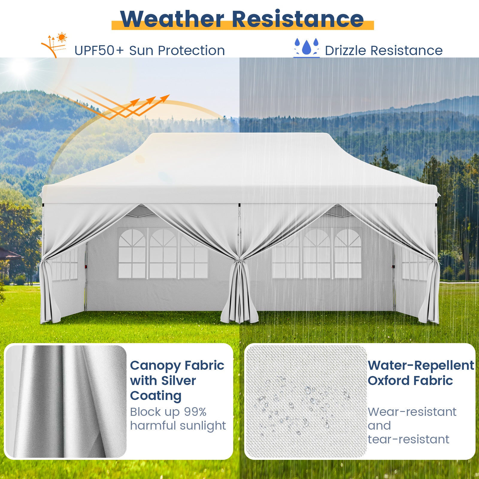 10x20 FT Pop Up Canopy With 6 Sidewalls, Windows, Carrying Bag, White Canopies at Gallery Canada