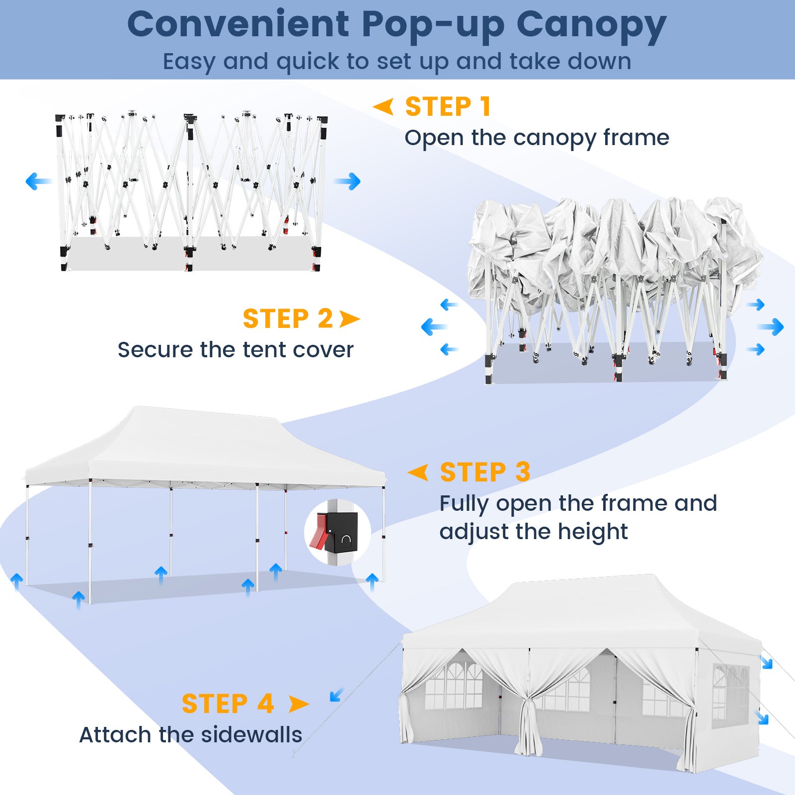 10x20 FT Pop Up Canopy With 6 Sidewalls, Windows, Carrying Bag, White Canopies at Gallery Canada