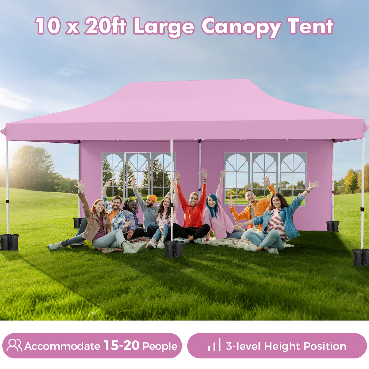 10 x 20 Feet Pop Up Canopy, 6 Sidewalls Windows, Carrying Bag, Pink Canopies at Gallery Canada