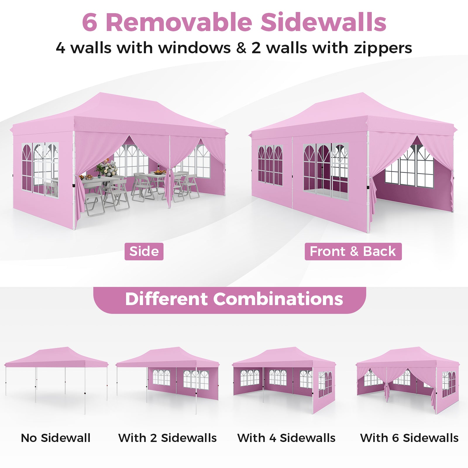 10 x 20 Feet Pop Up Canopy, 6 Sidewalls Windows, Carrying Bag, Pink Canopies at Gallery Canada