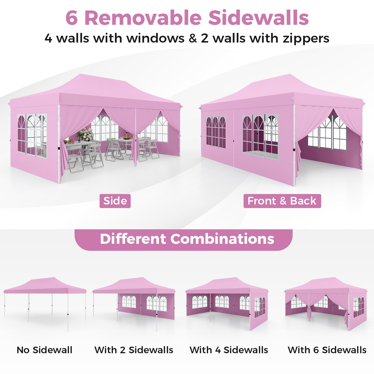 10 x 20 Feet Pop Up Canopy, 6 Sidewalls Windows, Carrying Bag, Pink Canopies at Gallery Canada