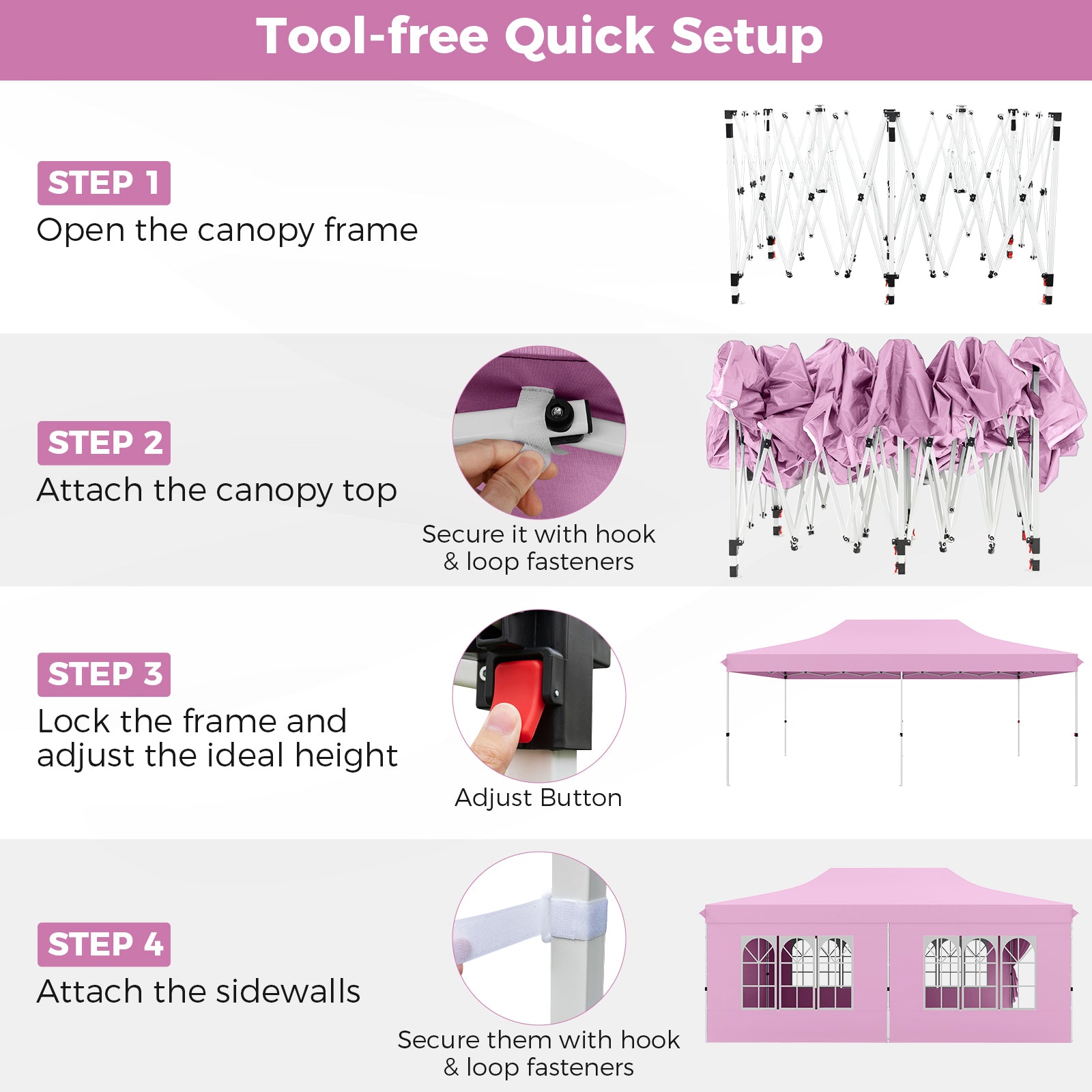 10 x 20 Feet Pop Up Canopy, 6 Sidewalls Windows, Carrying Bag, Pink Canopies at Gallery Canada