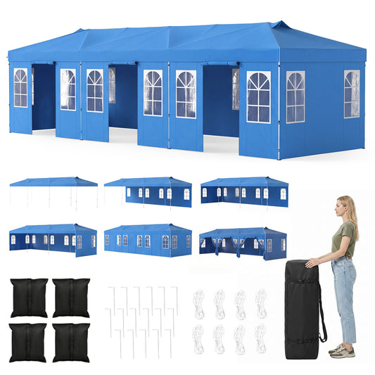 10 X 30 FT Pop Up Canopy Tent With 8 Sidewalls, Adjustable Height, Blue Canopies Blue at Gallery Canada